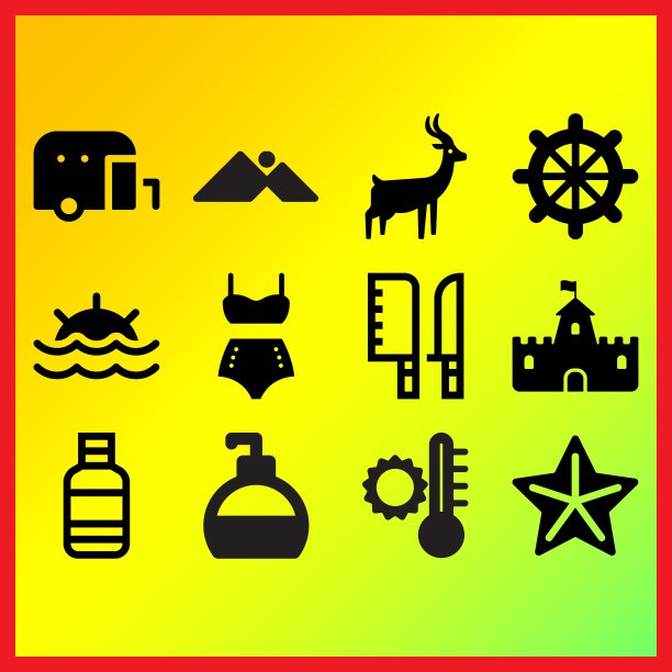 水瓶，夏季温度和日落相关的图标设置图片下载