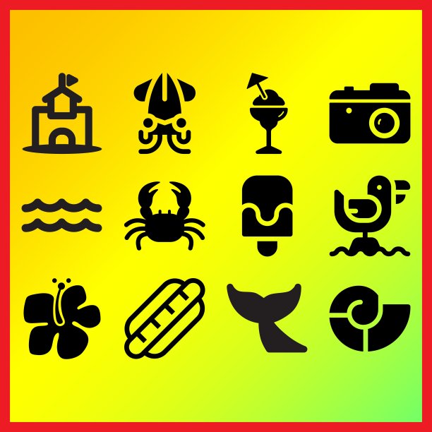 海浪，冰棒和海贝相关的图标设置图片下载