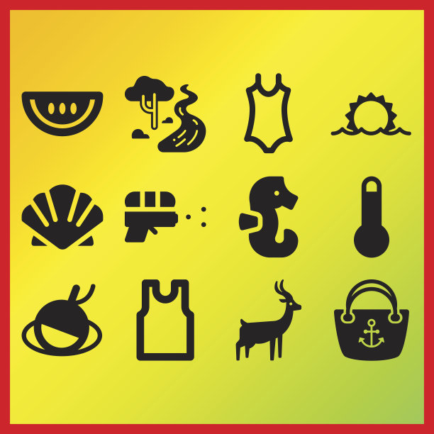 扇贝，海马和河相关的图标集图片下载