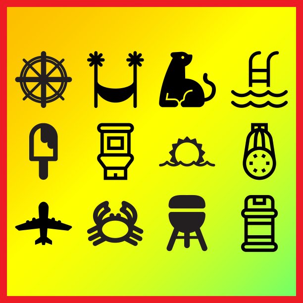 豹，封闭的烧烤和游泳池相关的图标设置图片下载