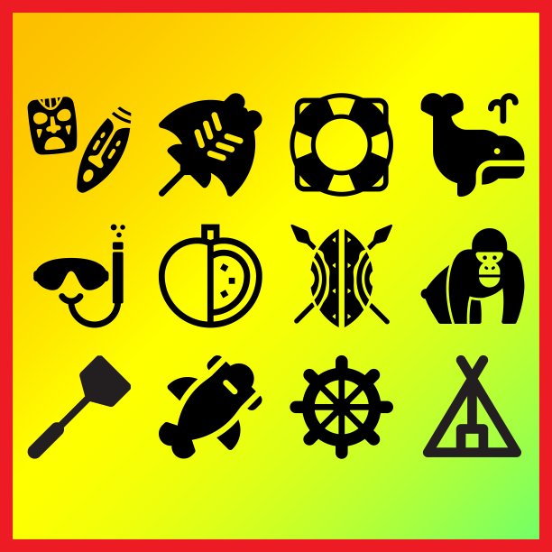 鲸鱼，面具和油炸工具相关的图标集图片下载