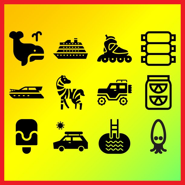 鲸鱼，冰棒和邮轮相关的图标集图片下载