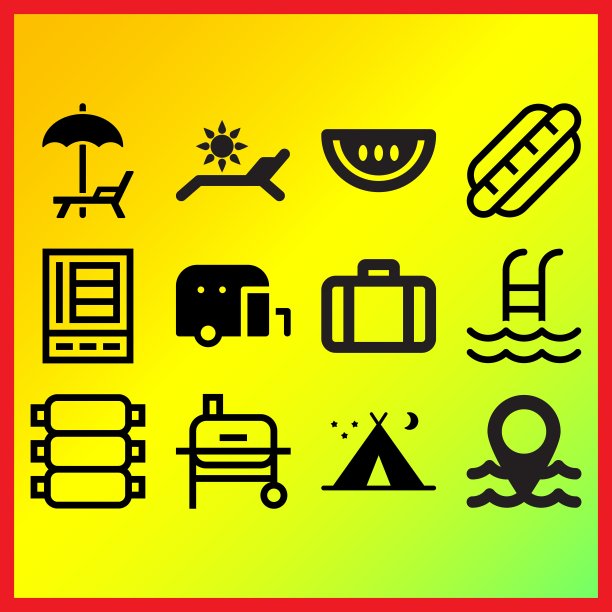 烧烤，西瓜片和冰箱相关的图标设置图片下载