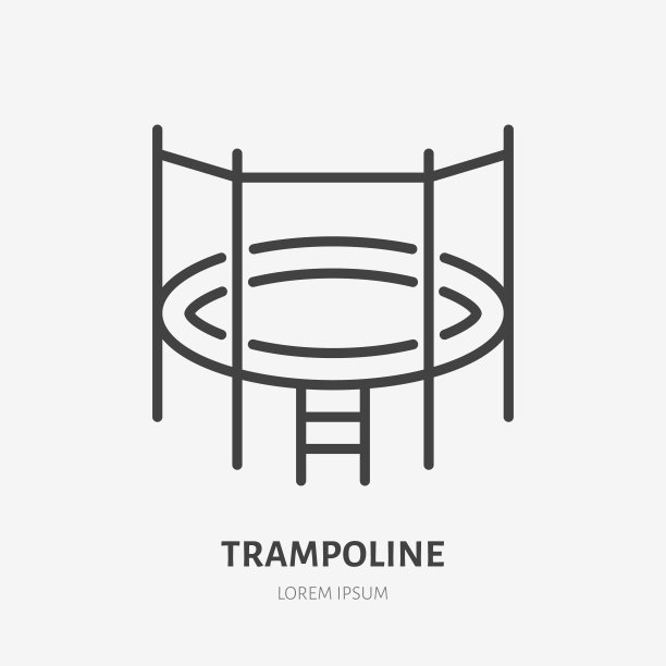 平面线图标的蹦床与网。蹦床运动的迹象。薄线性标志的游乐园图片下载