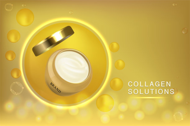 黄金化妆品容器与广告背景准备使用，豪华皮肤护理广告图片下载