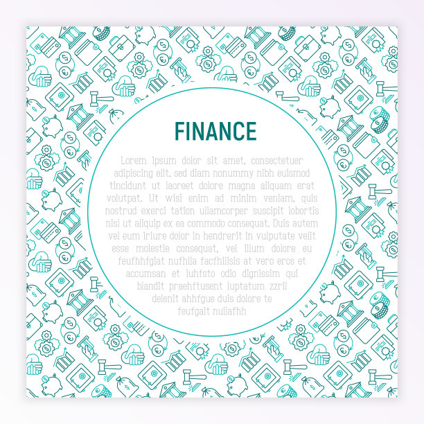 具有细线图标的金融概念：保险箱、信用卡、小猪存钱罐、钱包、货币兑换、锤子、协议、握手、ATM插槽。用于横幅、网页、印刷媒体的现代矢量插图图片下载