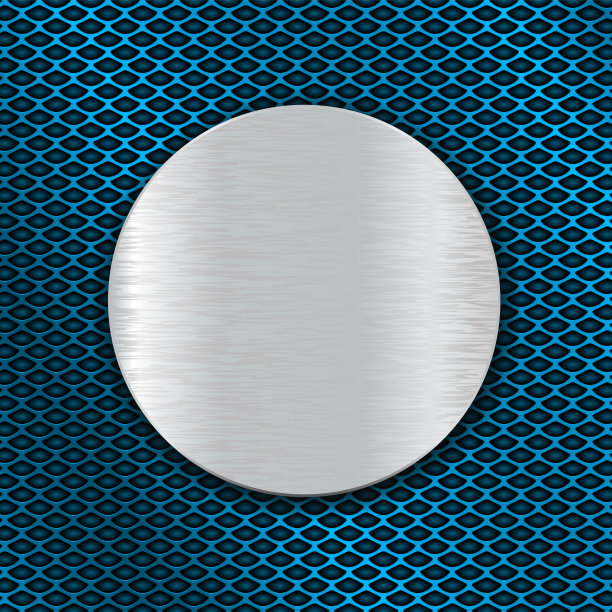 圆形金属拉丝板上的蓝色穿孔背景图片下载