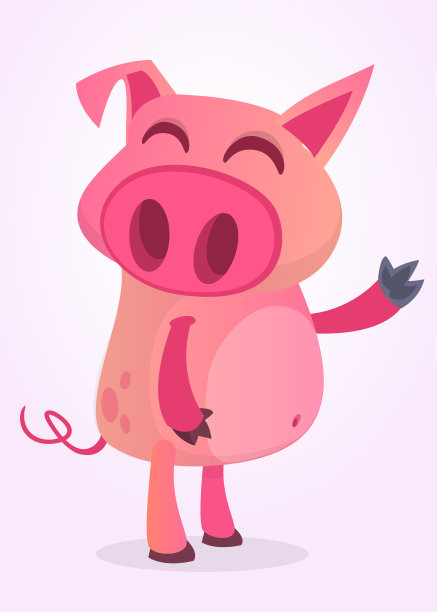 快乐卡通猪呈现。农场动物。一个微笑的小猪孤立在白色的插图图片下载