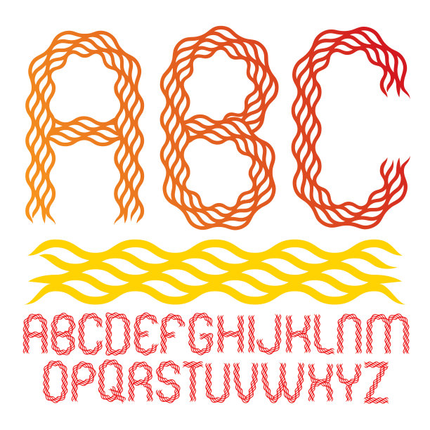 一组向量圆角大写字母孤立与热燃烧设计图片下载