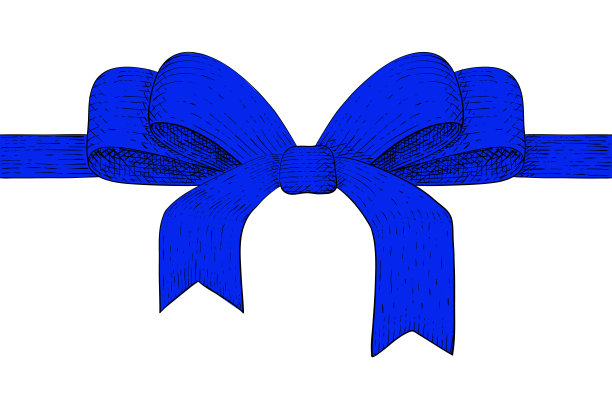 蓝丝带蝴蝶结。手绘草图图片下载