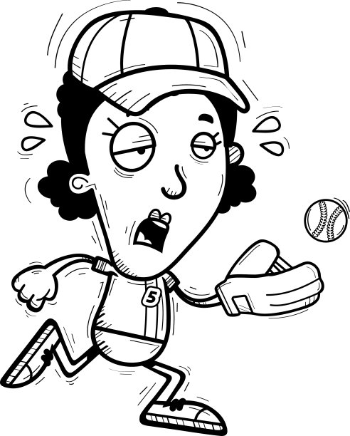 疲惫的卡通黑人棒球运动员图片下载