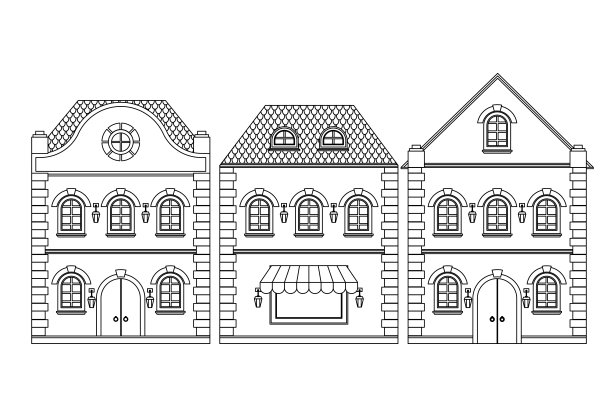 房屋。古老的欧洲建筑轮廓图图片下载