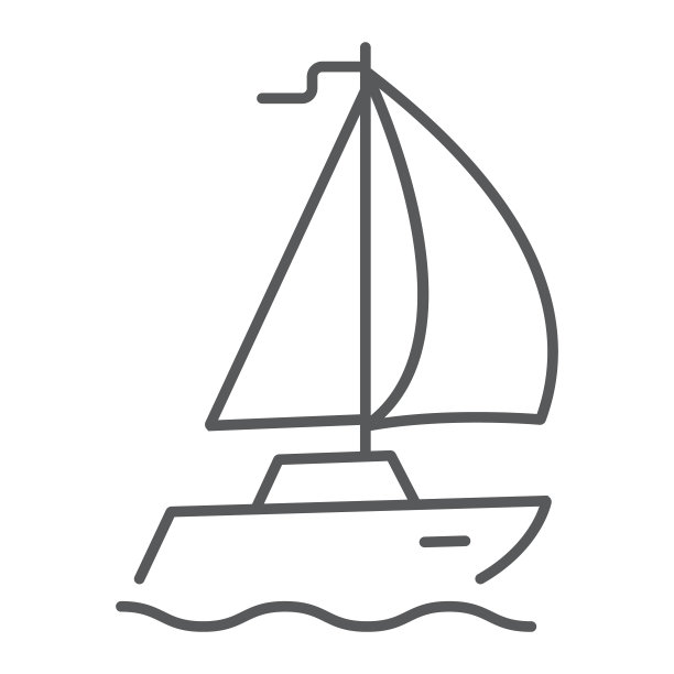 游艇帆细线图标，旅游旅游，帆船标志矢量图形，白色背景上的线性图案，eps 10。图片下载