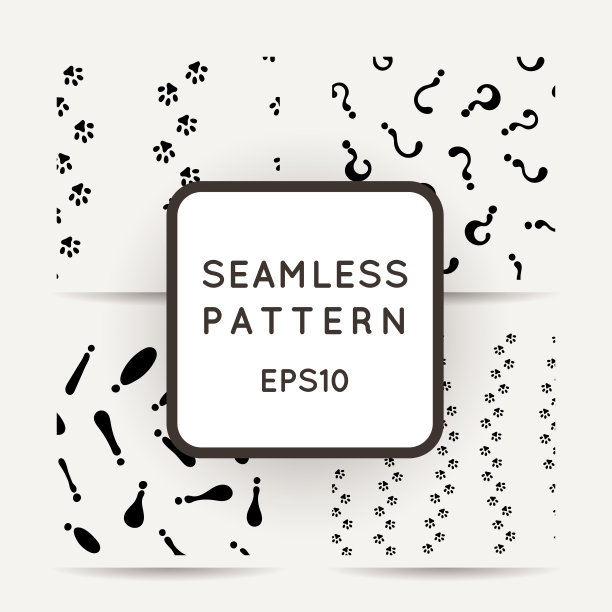 套无缝图案的猫或狗的脚印，字母符号图片下载