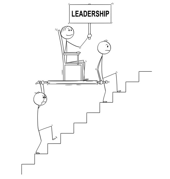 两名男子或商人抬着老板或经理在轿子上举着领导牌的漫画图片下载