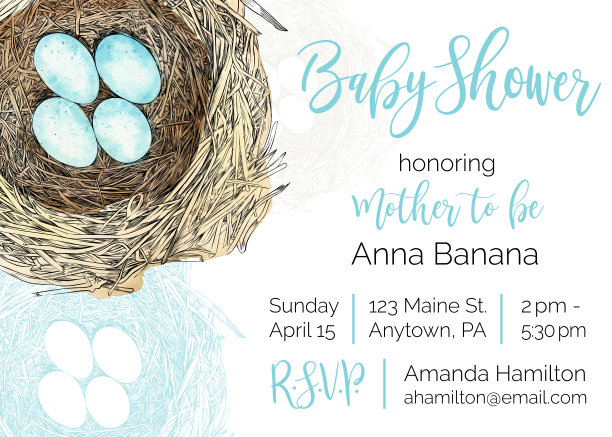 鸟巢向量婴儿淋浴邀请设计模板图片下载