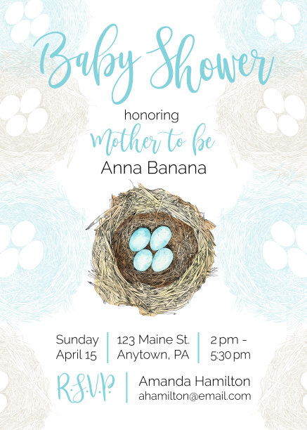 鸟巢向量婴儿淋浴邀请设计模板图片下载