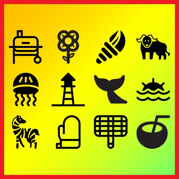 水母，手套和烧烤相关的图标设置图片下载