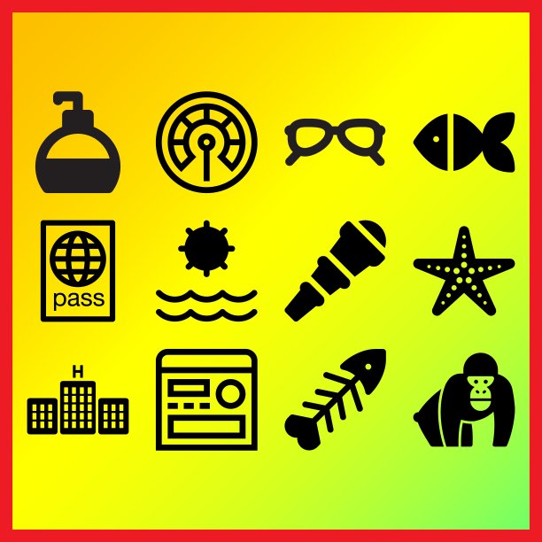 鱼骨，太阳和大猩猩相关的图标设置图片下载