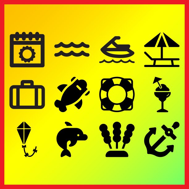 海藻，海豚和船浮相关图标集图片下载