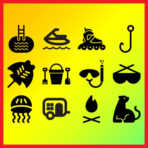 游泳池与梯子，线轮滑和钩相关的图标设置图片下载