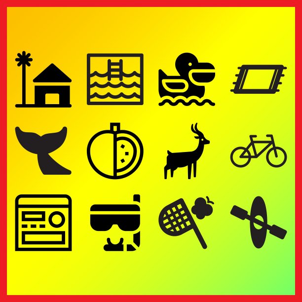 海滩房子，鹈鹕和护目镜相关的图标设置图片下载