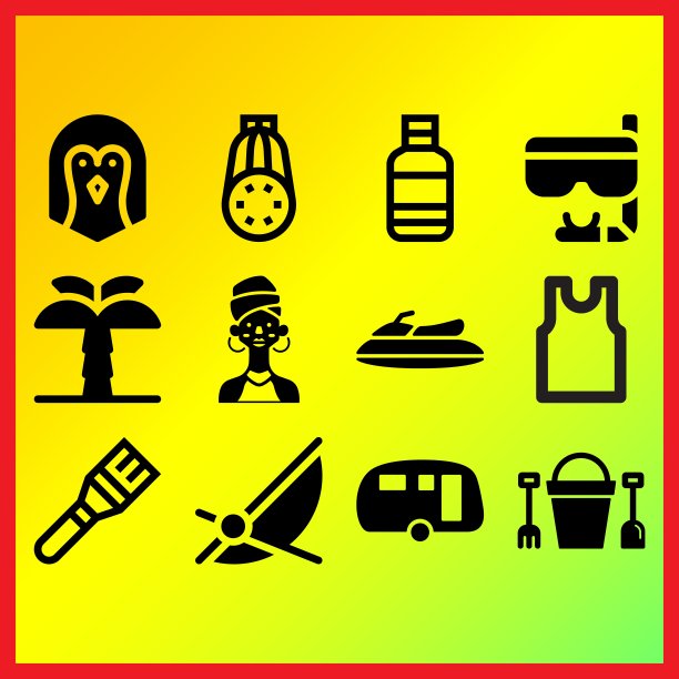 水上摩托，女人和小胡瓜相关的图标集图片下载