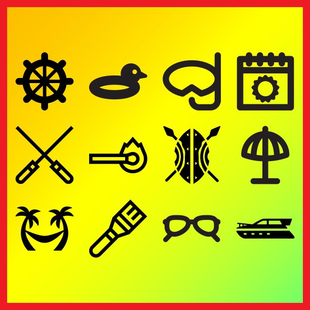 棕榈树吊床，妇女太阳眼镜和头盔相关的图标集图片下载