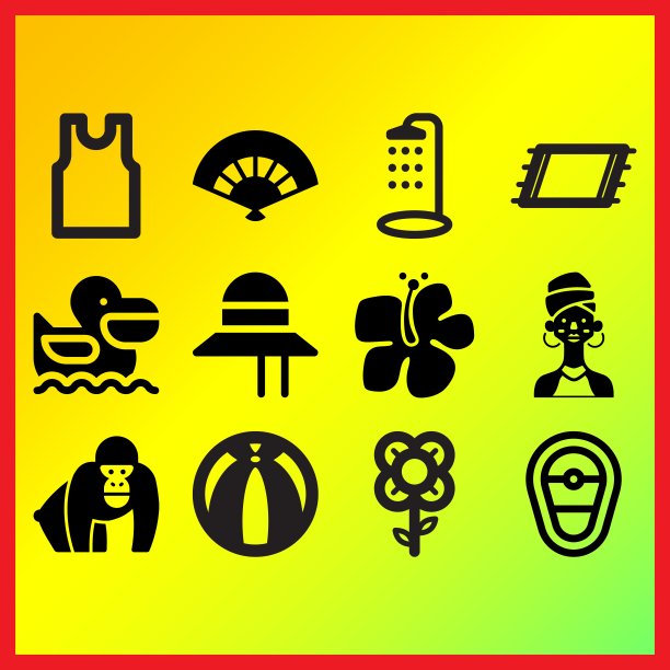 沙滩球，手扇和无袖衬衫相关图标集图片下载