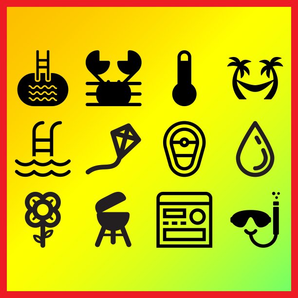 螃蟹，游泳池和在开花相关的图标设置图片下载