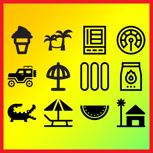 吉普车，木炭和日光浴床相关的图标集图片下载