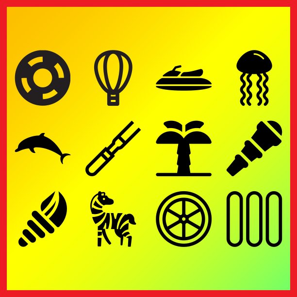 夏季气球，海蜇和肉相关的图标集图片下载