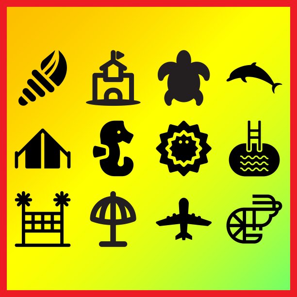 帐篷，海胆和对虾相关的图标集图片下载