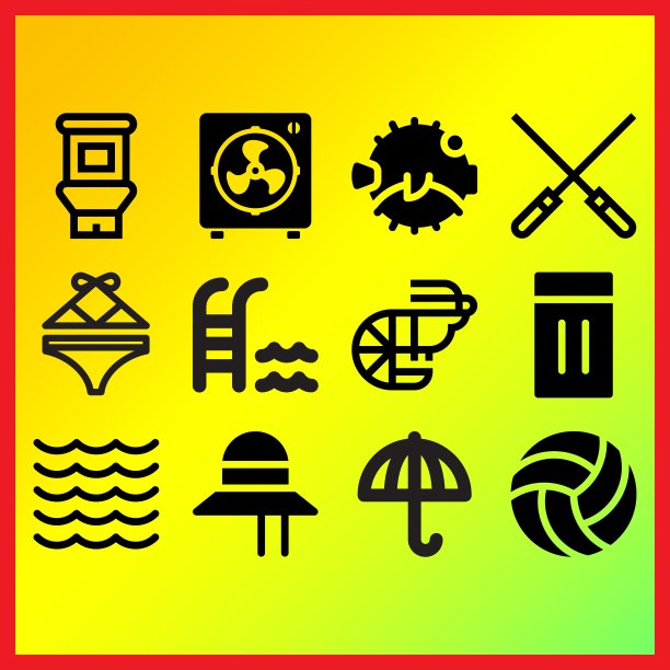 充气，游泳池和楼梯和帕梅拉相关的图标设置图片下载