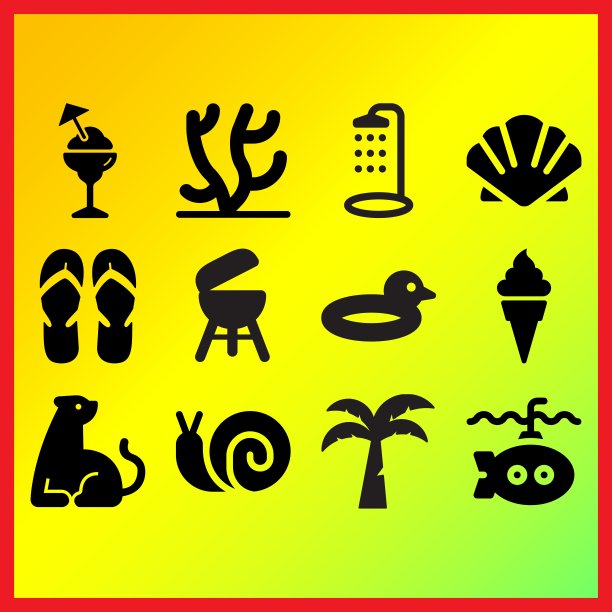 一双人字拖，冰淇淋蛋卷和鸭子浮动相关的图标集图片下载