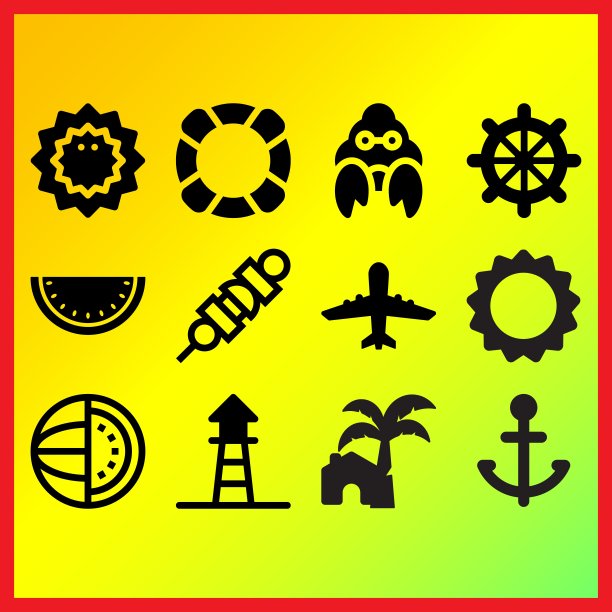 飞机向上，假日太阳和小册子相关图标设置图片下载