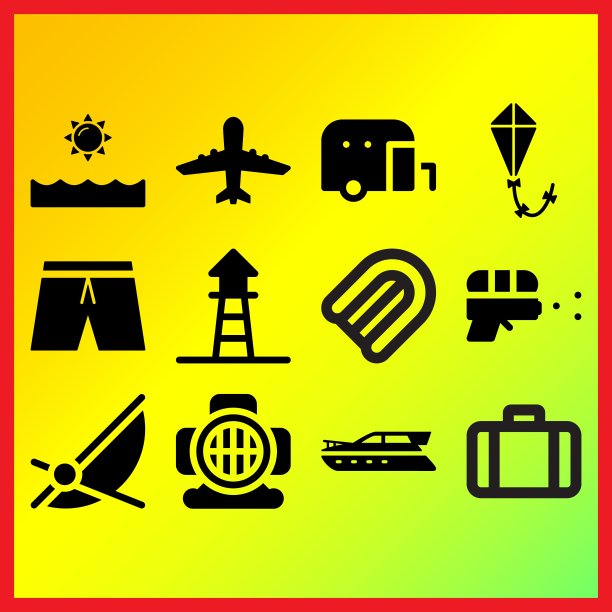 男子游泳衣，游艇和水枪相关图标设置图片下载