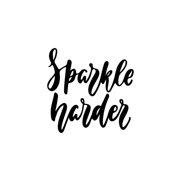 闪耀更硬的手绘制积极的字母短语孤立在白色的背景。有趣的笔刷墨水矢量报价横幅，贺卡，海报设计，照片叠加。图片下载