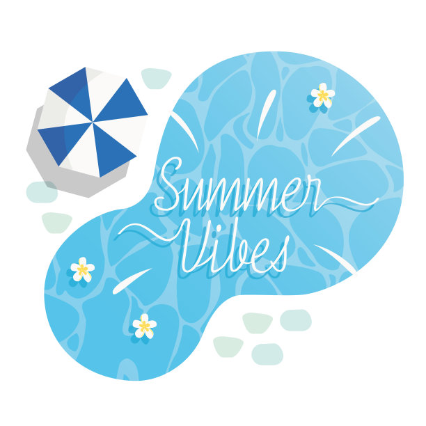 夏天游泳池边的插图图片下载