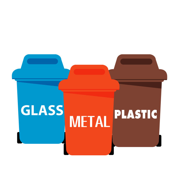 不同颜色回收站玻璃金属塑料矢量图像图片下载
