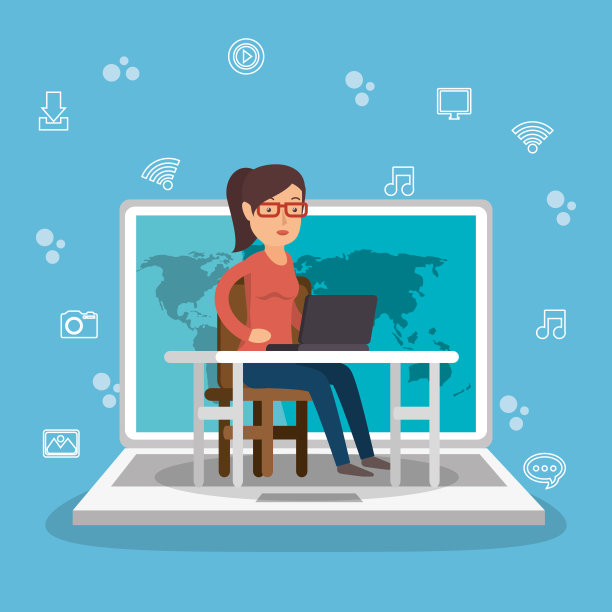 与社交媒体图标合作的女性图片下载