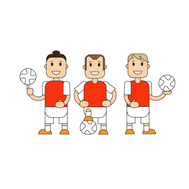 矢量平面插图足球运动员与球摆姿势图片下载