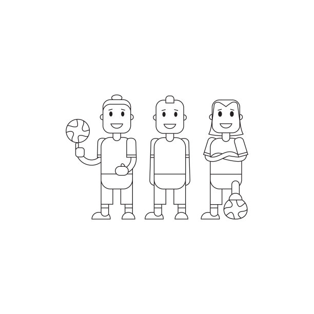 设定人物足球运动员足球队站在孤立的背景图片下载