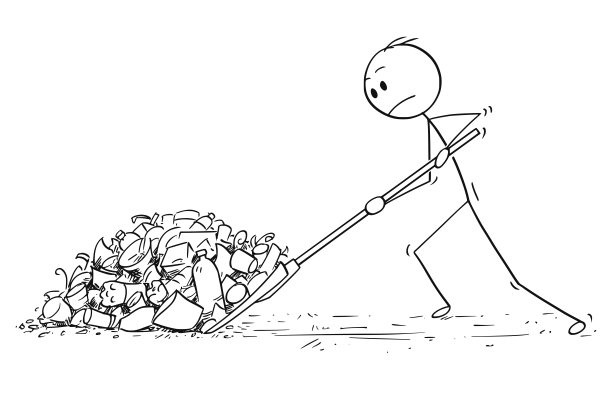 卡通人物推雪铲塑料垃圾图片下载