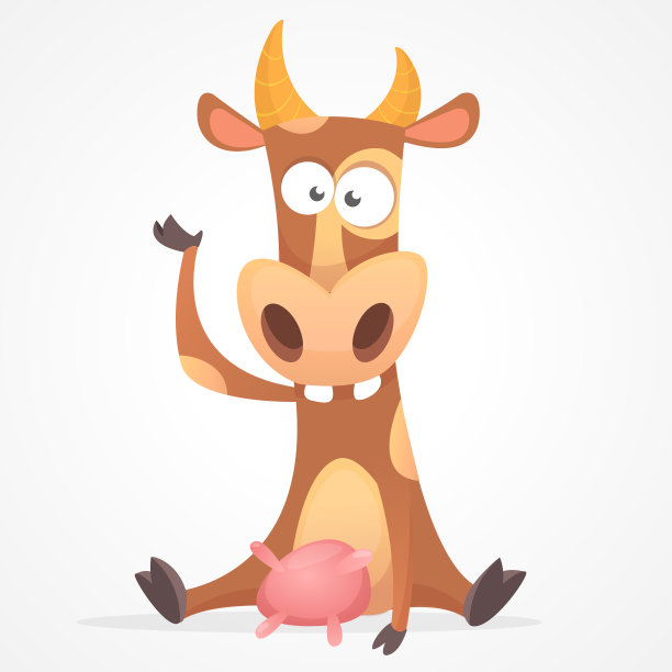 滑稽的卡通人物奶牛挥舞。孤立在白色背景上。农场动物。矢量图图片下载