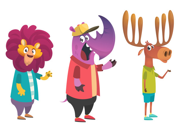 卡通时尚动物设置。动物的衣服。休闲风格。卡通矢量插图。图片下载