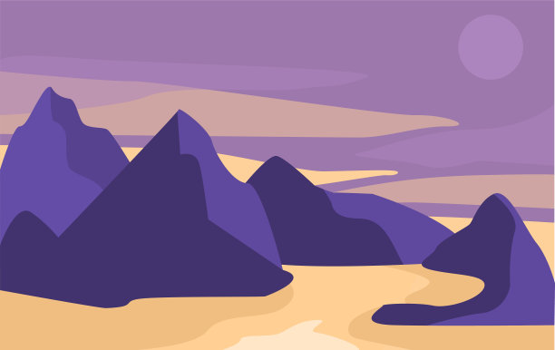 美丽的自然景观，风景的自然与山在傍晚矢量插图图片下载