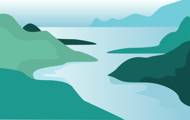 美丽的夏季自然景观，风景自然与山脉和河流矢量插画图片下载