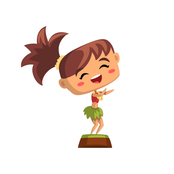 可爱的微笑夏威夷女孩跳舞草裙舞在传统服装矢量插图孤立在白色的背景图片下载