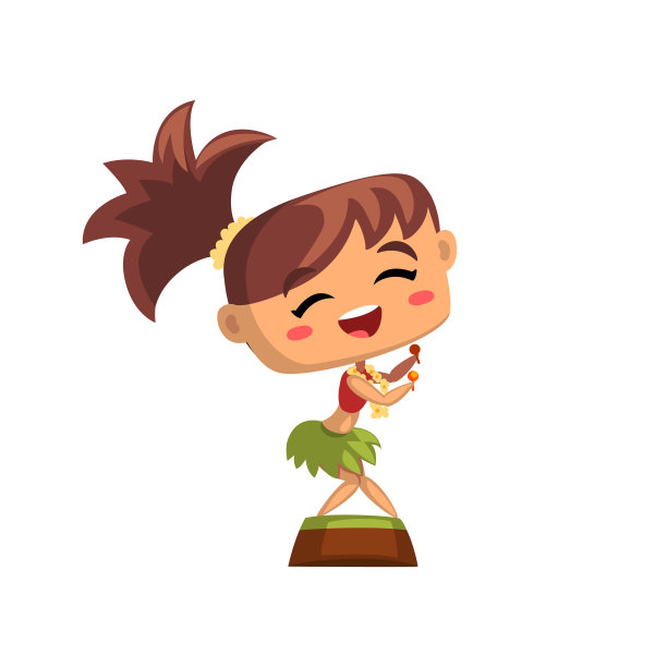 快乐的夏威夷女孩跳舞草裙舞与沙球在传统的服装矢量插图在白色的背景图片下载